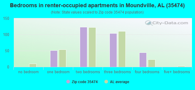 Bedrooms in renter-occupied apartments in Moundville, AL (35474) 