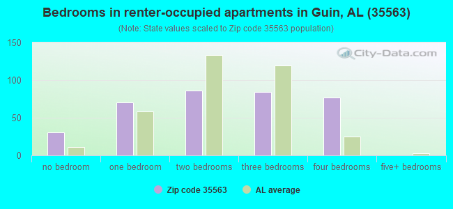 Bedrooms in renter-occupied apartments in Guin, AL (35563) 