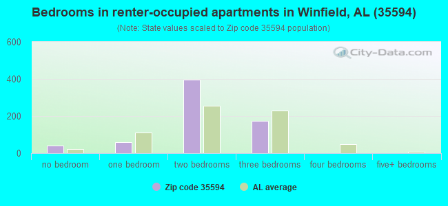 Bedrooms in renter-occupied apartments in Winfield, AL (35594) 