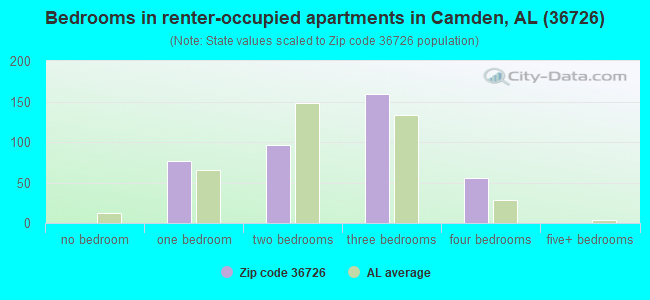 Bedrooms in renter-occupied apartments in Camden, AL (36726) 