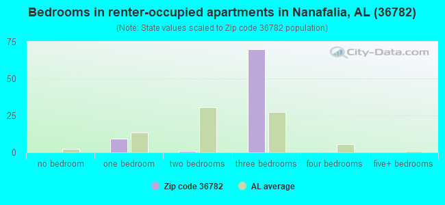 Bedrooms in renter-occupied apartments in Nanafalia, AL (36782) 