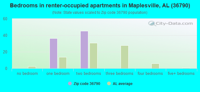 Bedrooms in renter-occupied apartments in Maplesville, AL (36790) 