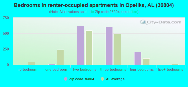 Bedrooms in renter-occupied apartments in Opelika, AL (36804) 