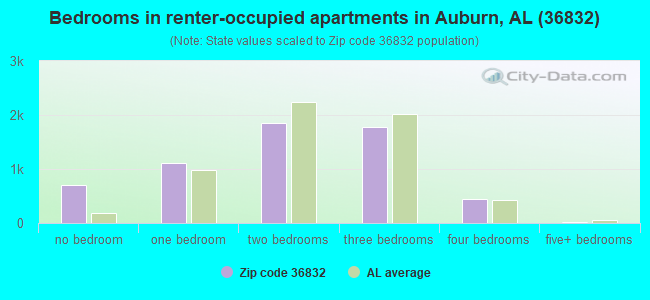 Bedrooms in renter-occupied apartments in Auburn, AL (36832) 