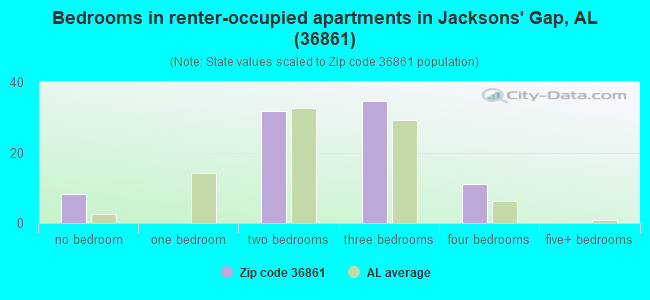 Bedrooms in renter-occupied apartments in Jacksons' Gap, AL (36861) 