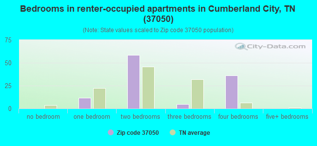 Bedrooms in renter-occupied apartments in Cumberland City, TN (37050) 