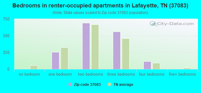 Bedrooms in renter-occupied apartments in Lafayette, TN (37083) 