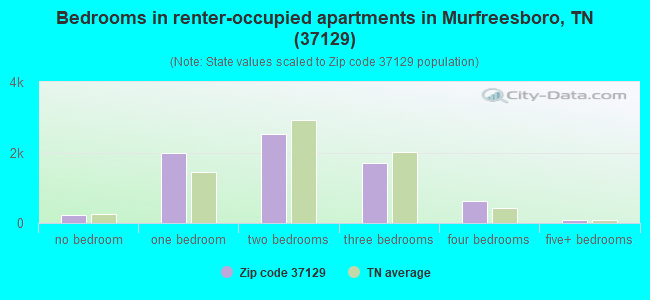 Bedrooms in renter-occupied apartments in Murfreesboro, TN (37129) 