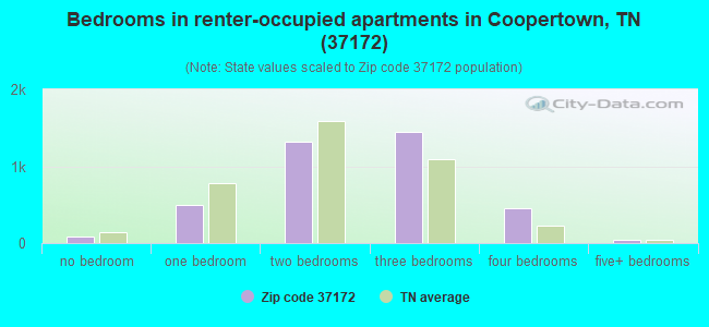 Bedrooms in renter-occupied apartments in Coopertown, TN (37172) 