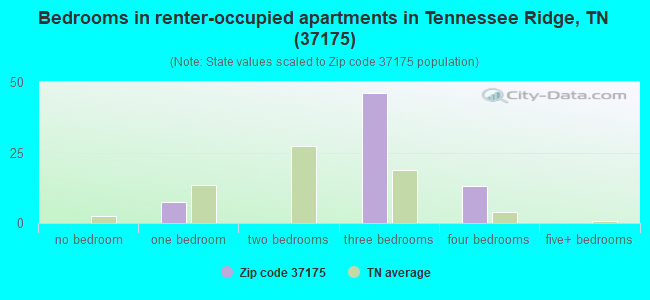 Bedrooms in renter-occupied apartments in Tennessee Ridge, TN (37175) 