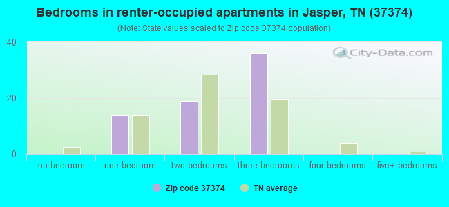 Bedrooms in renter-occupied apartments in Jasper, TN (37374) 