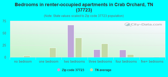Bedrooms in renter-occupied apartments in Crab Orchard, TN (37723) 