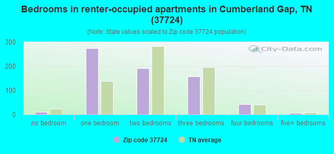 Bedrooms in renter-occupied apartments in Cumberland Gap, TN (37724) 