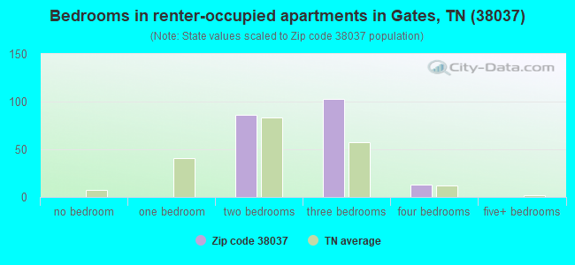 Bedrooms in renter-occupied apartments in Gates, TN (38037) 