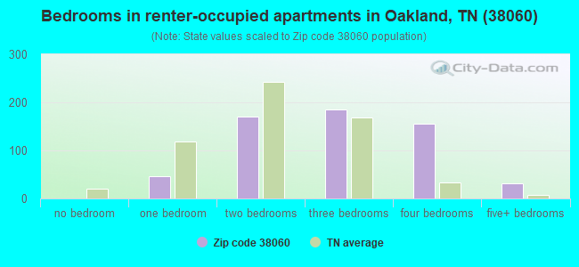 Bedrooms in renter-occupied apartments in Oakland, TN (38060) 