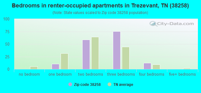 Bedrooms in renter-occupied apartments in Trezevant, TN (38258) 