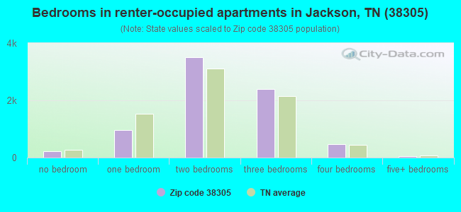 Bedrooms in renter-occupied apartments in Jackson, TN (38305) 