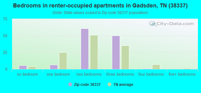 Bedrooms in renter-occupied apartments in Gadsden, TN (38337) 