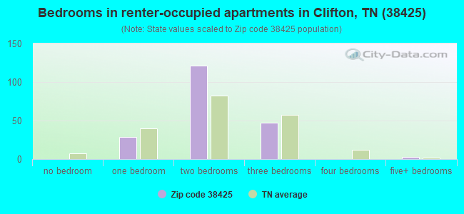 Bedrooms in renter-occupied apartments in Clifton, TN (38425) 