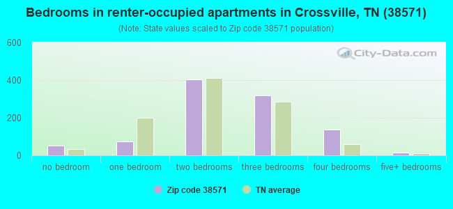 Bedrooms in renter-occupied apartments in Crossville, TN (38571) 
