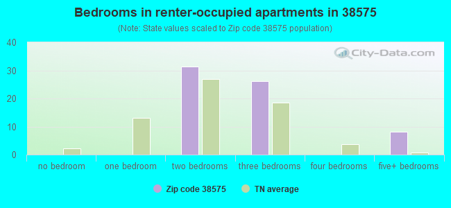 Bedrooms in renter-occupied apartments in 38575 