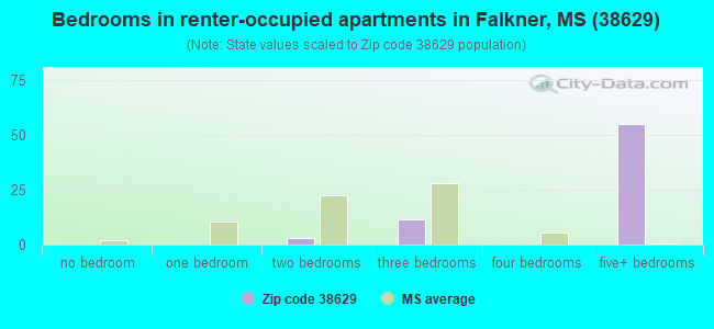 Bedrooms in renter-occupied apartments in Falkner, MS (38629) 