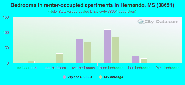 Bedrooms in renter-occupied apartments in Hernando, MS (38651) 
