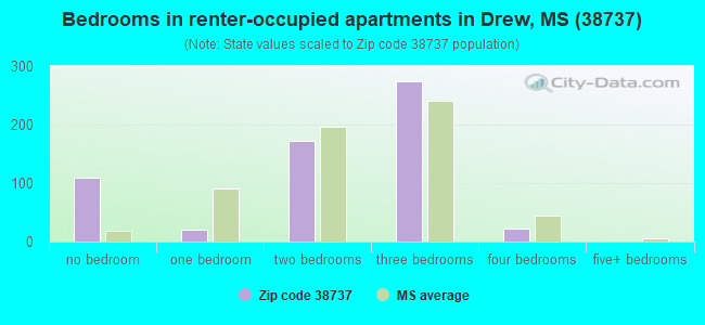 Bedrooms in renter-occupied apartments in Drew, MS (38737) 