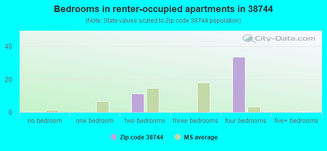 Bedrooms in renter-occupied apartments in 38744 