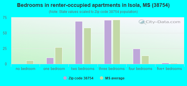Bedrooms in renter-occupied apartments in Isola, MS (38754) 