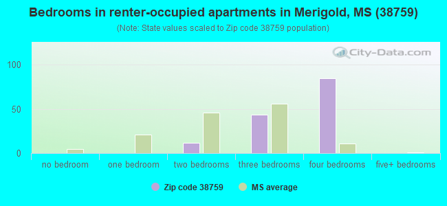 Bedrooms in renter-occupied apartments in Merigold, MS (38759) 