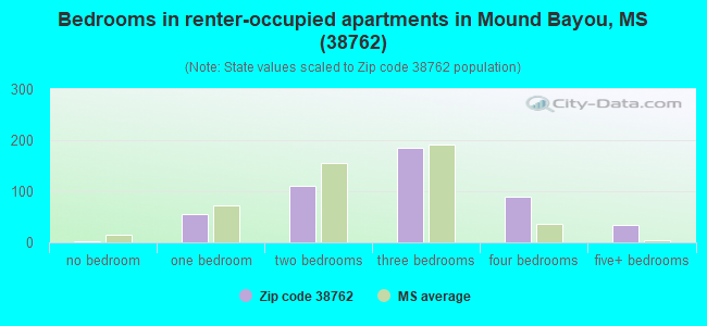 Bedrooms in renter-occupied apartments in Mound Bayou, MS (38762) 