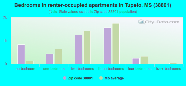 Bedrooms in renter-occupied apartments in Tupelo, MS (38801) 