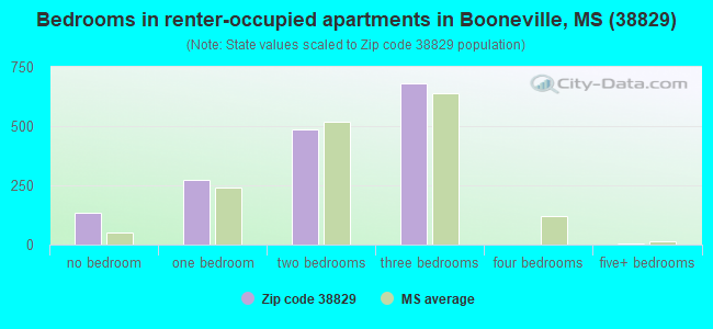 Bedrooms in renter-occupied apartments in Booneville, MS (38829) 