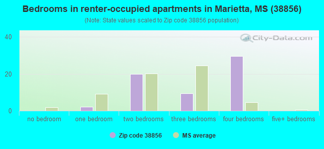 Bedrooms in renter-occupied apartments in Marietta, MS (38856) 