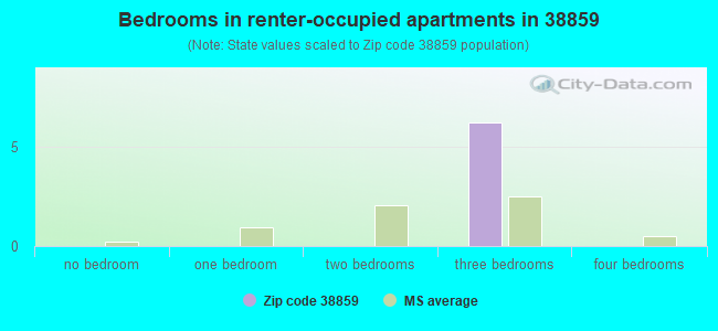 Bedrooms in renter-occupied apartments in 38859 