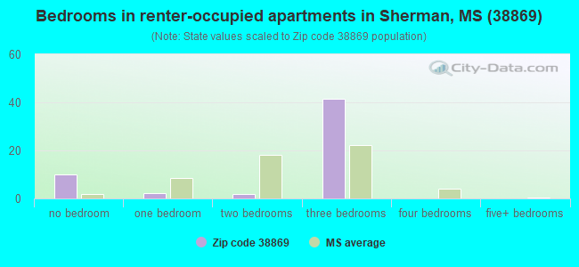 Bedrooms in renter-occupied apartments in Sherman, MS (38869) 