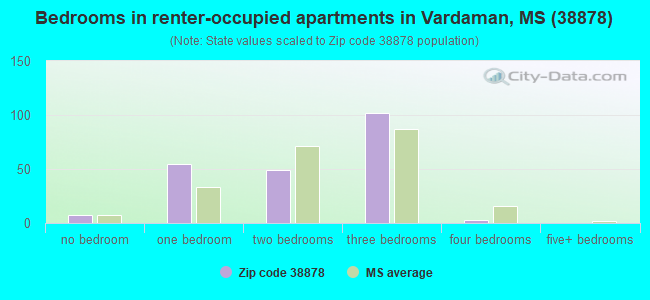 Bedrooms in renter-occupied apartments in Vardaman, MS (38878) 