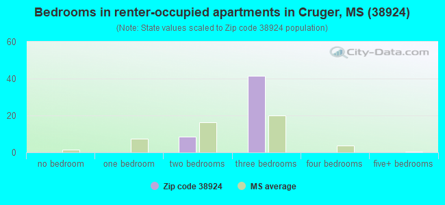 Bedrooms in renter-occupied apartments in Cruger, MS (38924) 