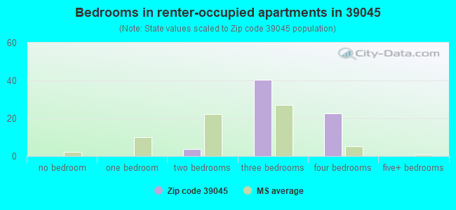 Bedrooms in renter-occupied apartments in 39045 
