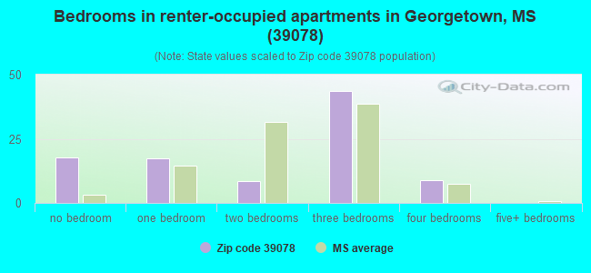 Bedrooms in renter-occupied apartments in Georgetown, MS (39078) 