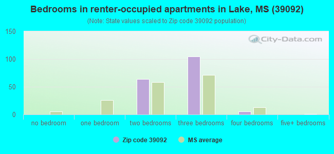 Bedrooms in renter-occupied apartments in Lake, MS (39092) 