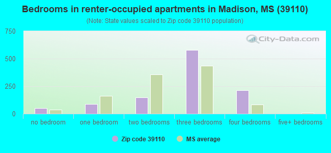 Bedrooms in renter-occupied apartments in Madison, MS (39110) 