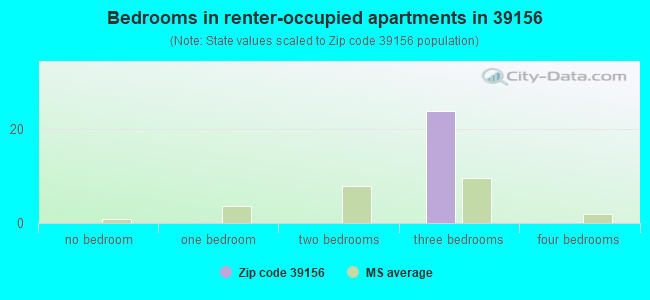 Bedrooms in renter-occupied apartments in 39156 