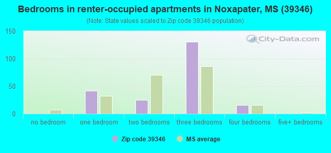 Bedrooms in renter-occupied apartments in Noxapater, MS (39346) 