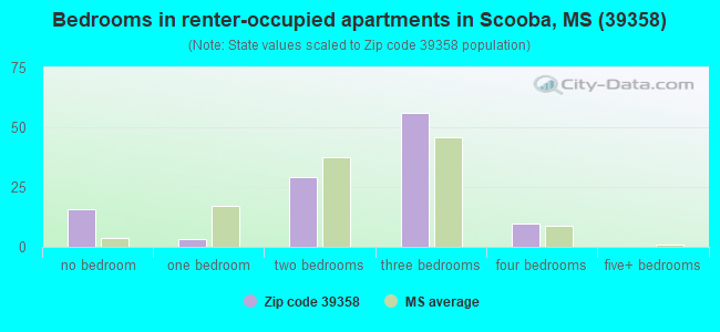Bedrooms in renter-occupied apartments in Scooba, MS (39358) 