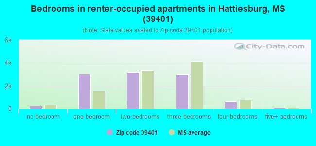 Bedrooms in renter-occupied apartments in Hattiesburg, MS (39401) 