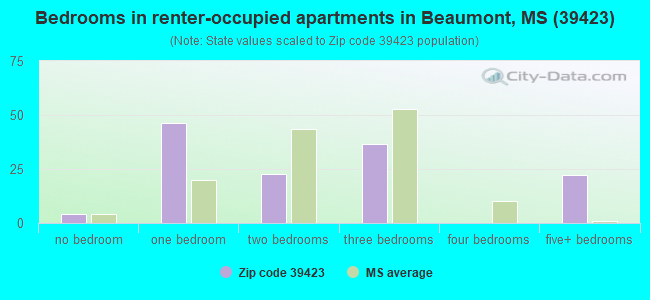 Bedrooms in renter-occupied apartments in Beaumont, MS (39423) 