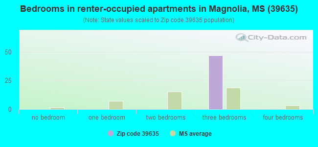 Bedrooms in renter-occupied apartments in Magnolia, MS (39635) 