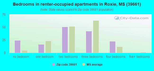Bedrooms in renter-occupied apartments in Roxie, MS (39661) 